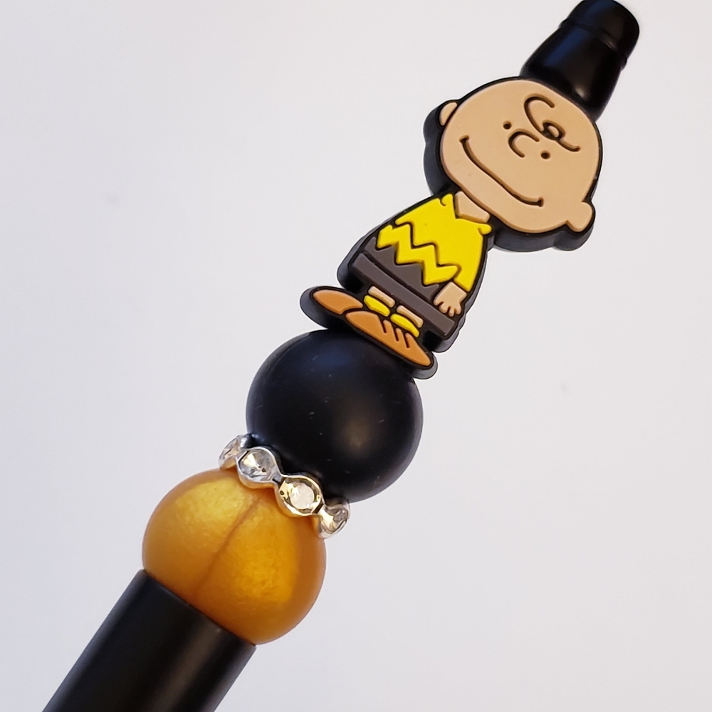 Handmade Charlie Brown Beaded Silicone Focal Bead Pen
